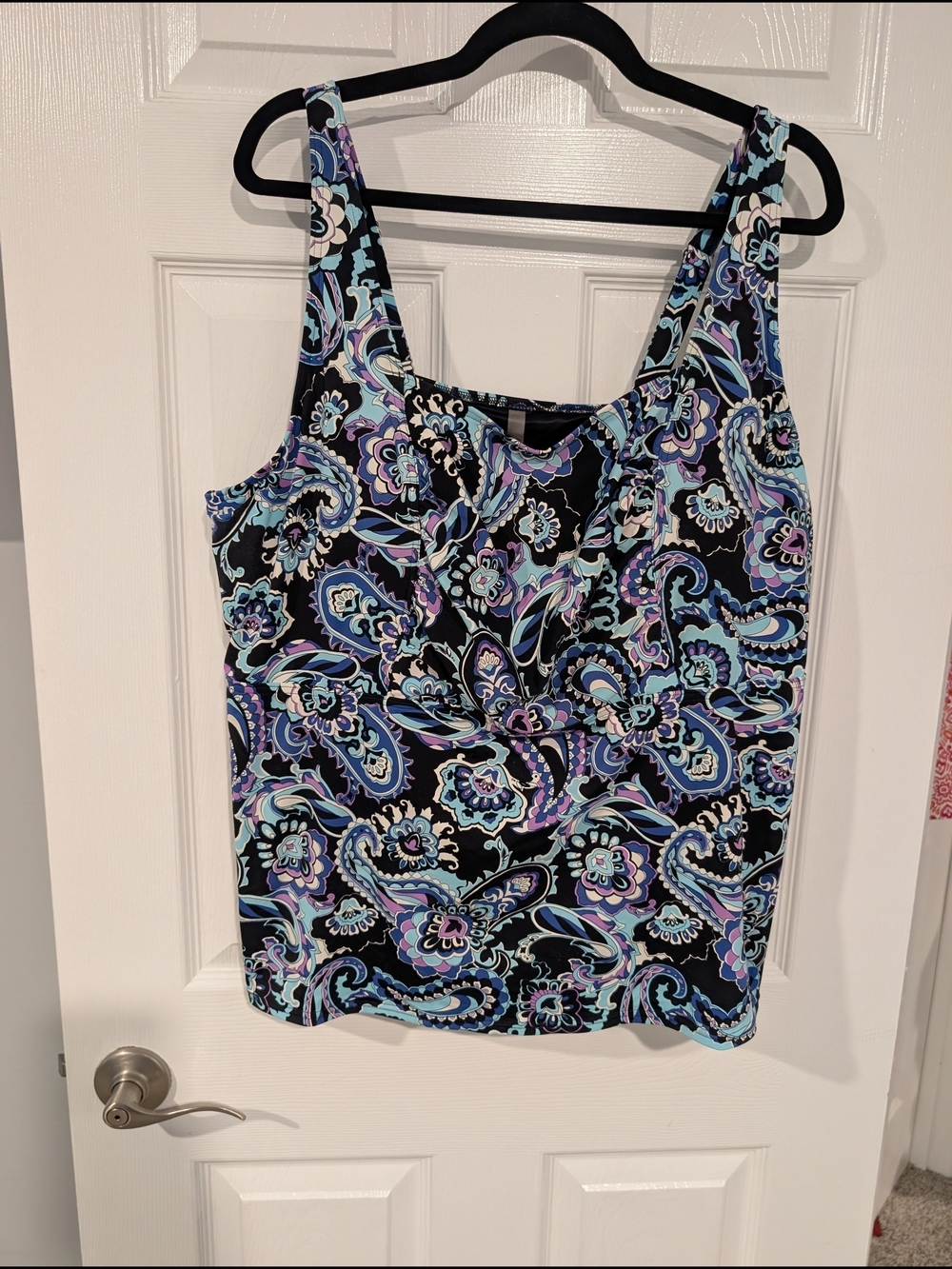 Lands' End Black, Blue & Purple Paisley Print Tankini Swim Top in Size 24WDDD
